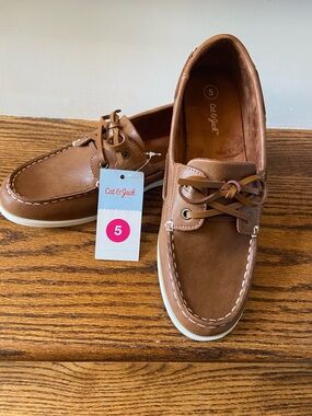 Cat & Jack Boys Cognac Boat Shoes, Loafers Size 5 NWT